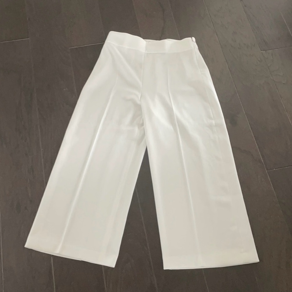Zara White Wide Leg Pants with Cropped Length